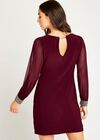 Sheer Sleeve Beaded Cuff Shift Dress, Burgundy, large