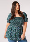 Curve Daisy Floral Milkmaid Top, Green, large