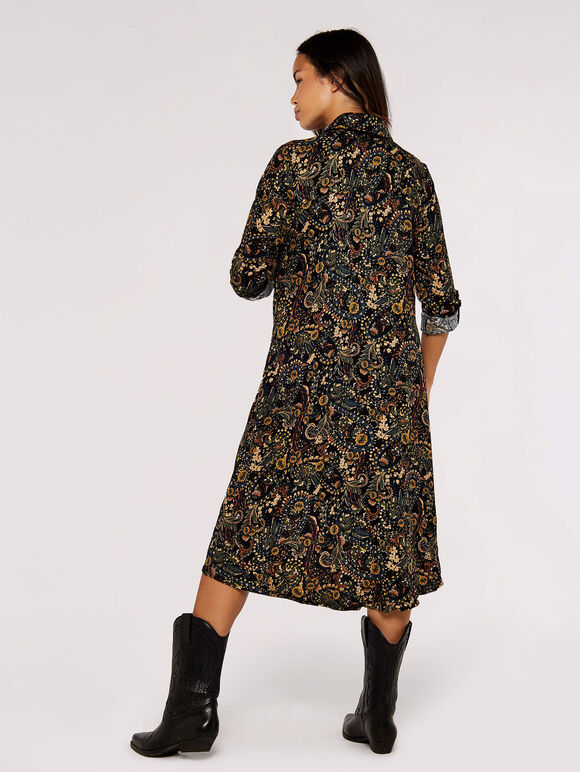 Paisley Shirt Mini Dress, Black, large