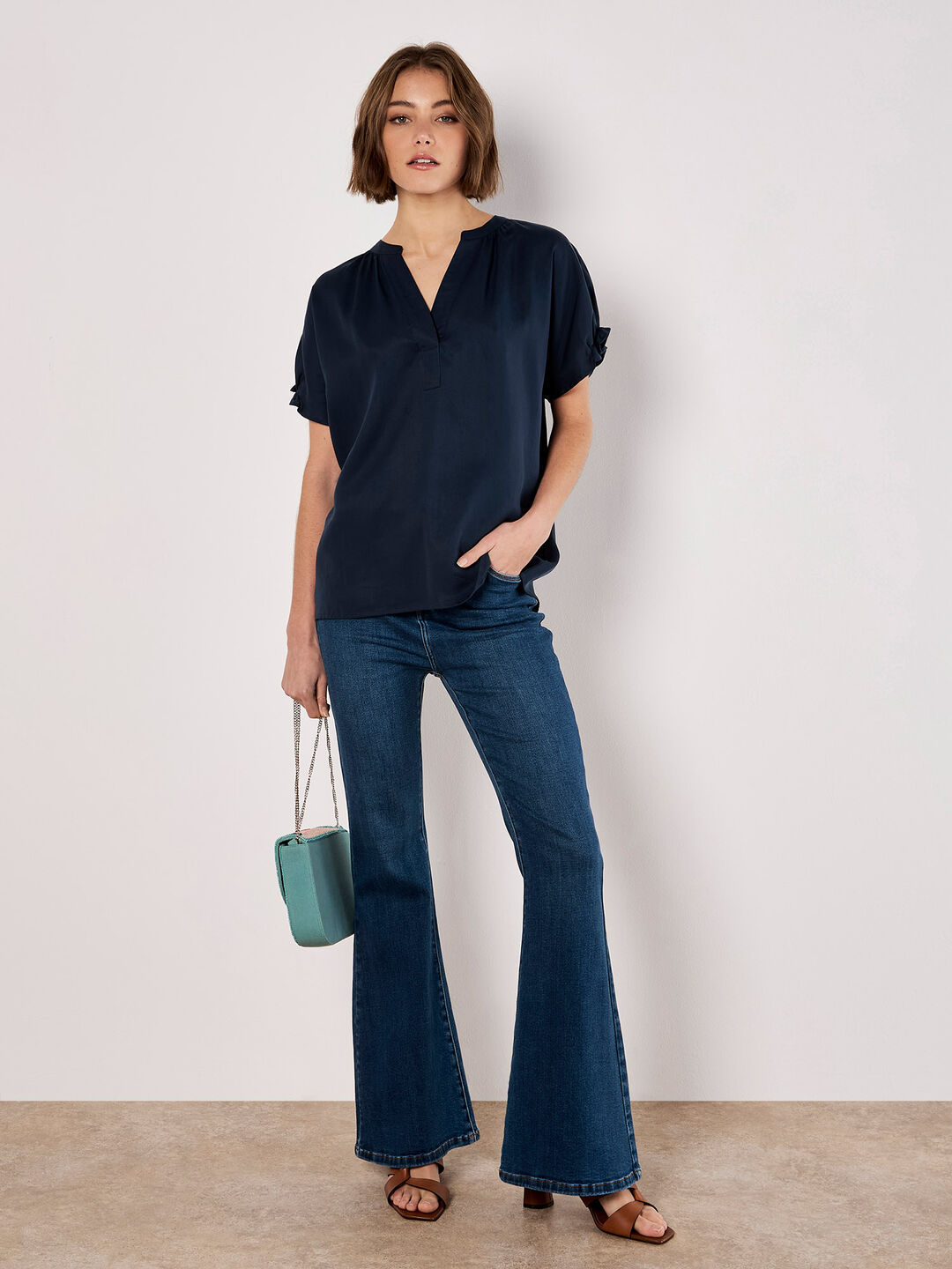 Image of Ruffle Sleeve Woven T-Shirt