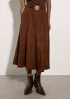 Suedette A-Line Midi Skirt, Brown, large
