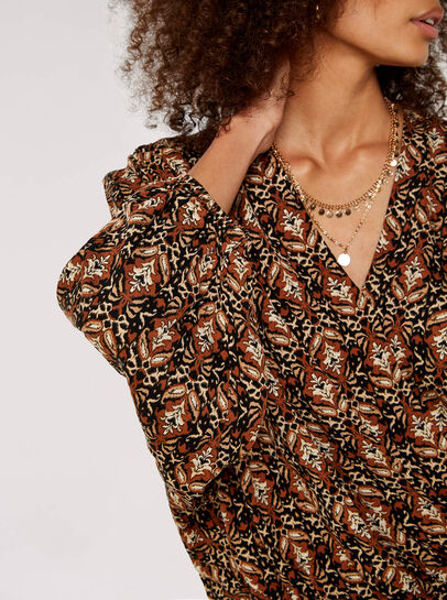 Ikat Tile Print Wrap Top