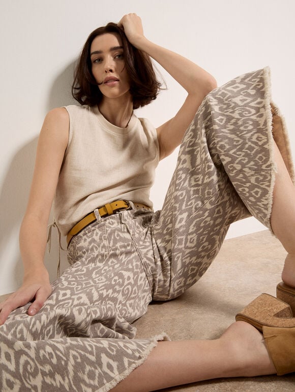 Ikat Gianna Wide-Leg Jeans, Stone, large