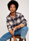 Plaid  Crop Jacket, Navy, large