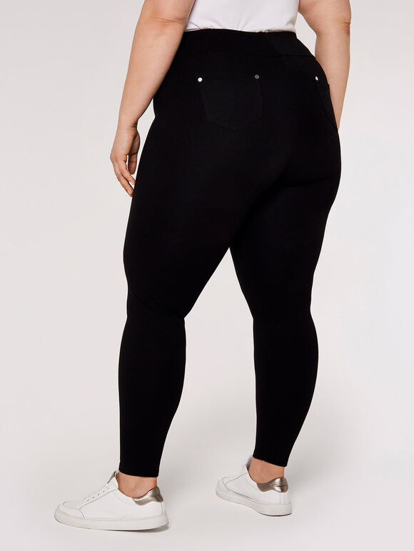 Curve High-Waist Ponte Trousers, Black, large