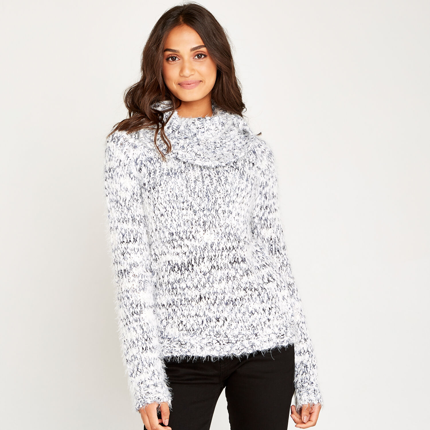 Chunky Cowl Neck Jumper Apricot Clothing