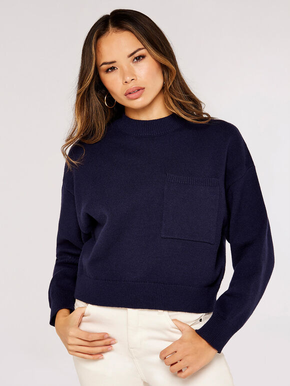 Boxy Pocket Jumper, Navy, large