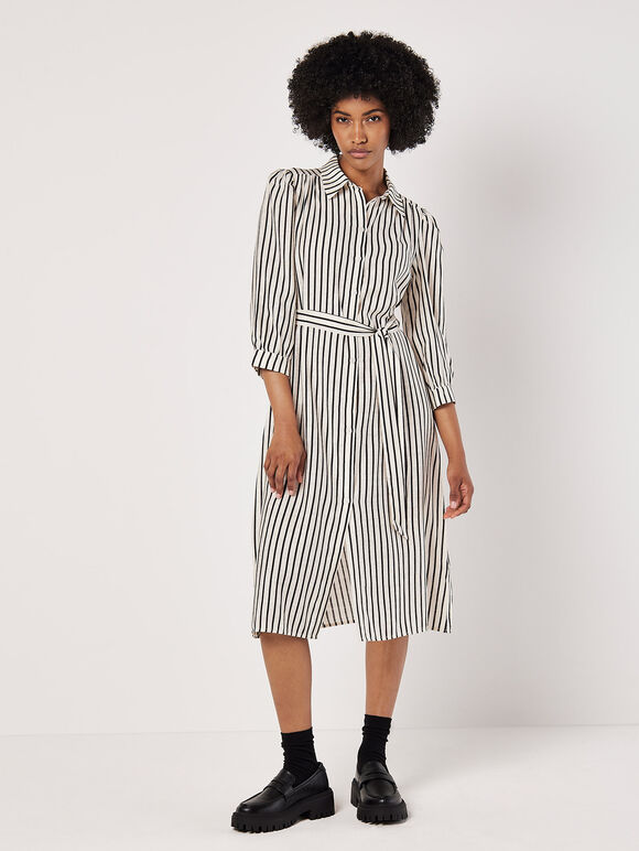 Stripe Shirt Midi Dress, Stone, large