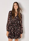 Floral Ruffle Chiffon Mini Dress, Black, large