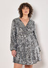 Curve Sequin Wrap Mini Dress, Light Grey / Silver, large