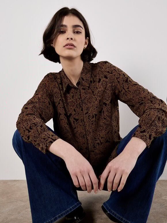 Art Deco Paisley Print Shirt, Rust, large