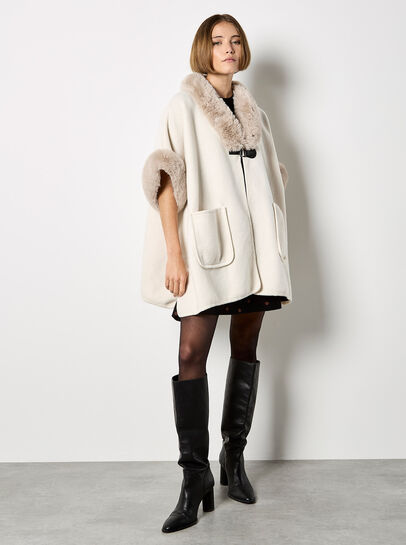 Faux Fur Trim Cape