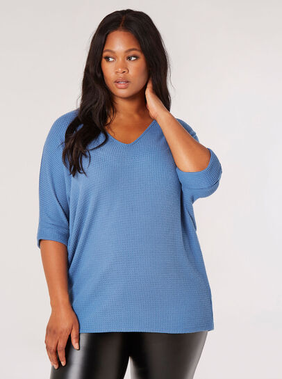 Curve Textured V-Neck Batwing Top