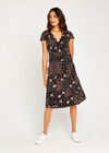 Black Patchwork Floral Wrap Dress, Black, large