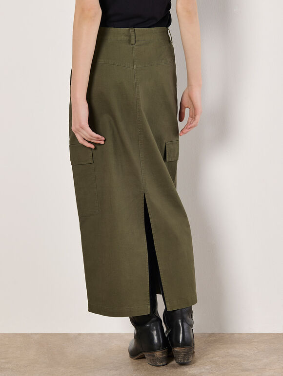 Cotton Cargo Midaxi Skirt, Khaki, large