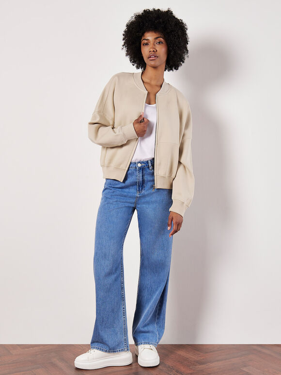 Sweatshirt Bomber Jacket, Stone, large