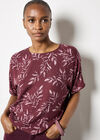 Leaf Print Woven T-Shirt, Burgundy, large