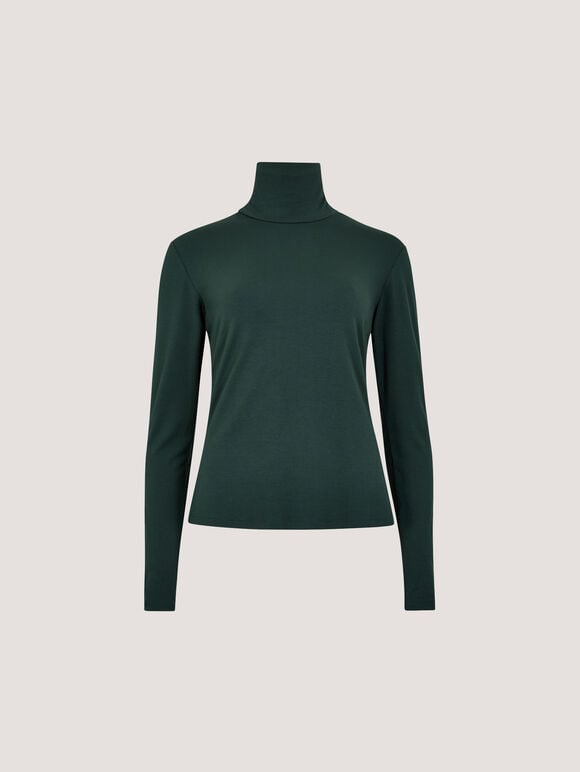 Super-Soft Turtleneck Jersey Top, Green, large