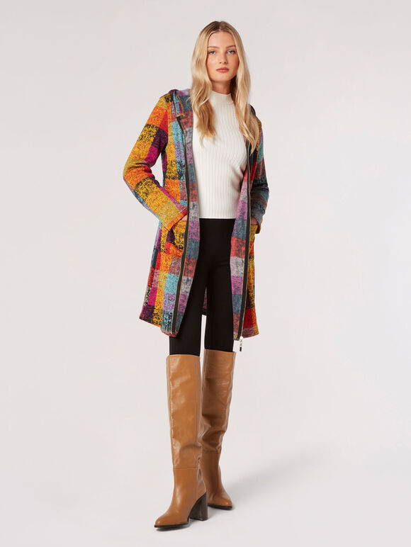 Colourful Squares Fleece Coatigan, Assorted, large