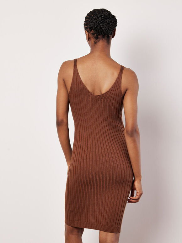 Ribbed Knit Bodycon Midi Dress, Rust, large