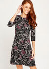 Etched Floral Print Jersey Dress, Black, large