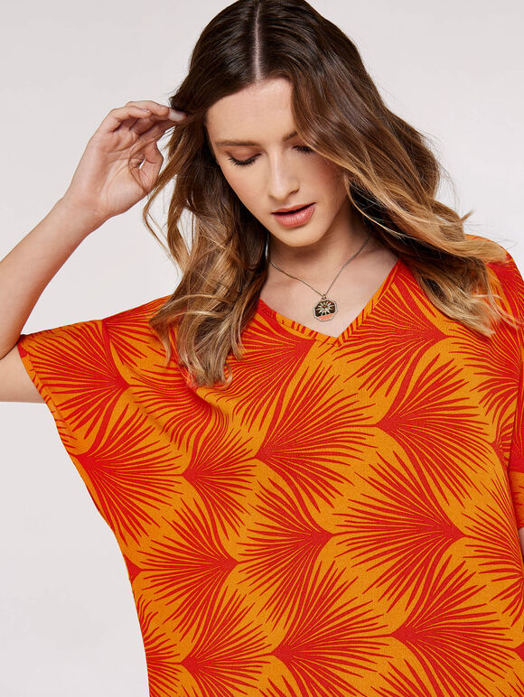 Printed Midi Kaftan, Orange, large