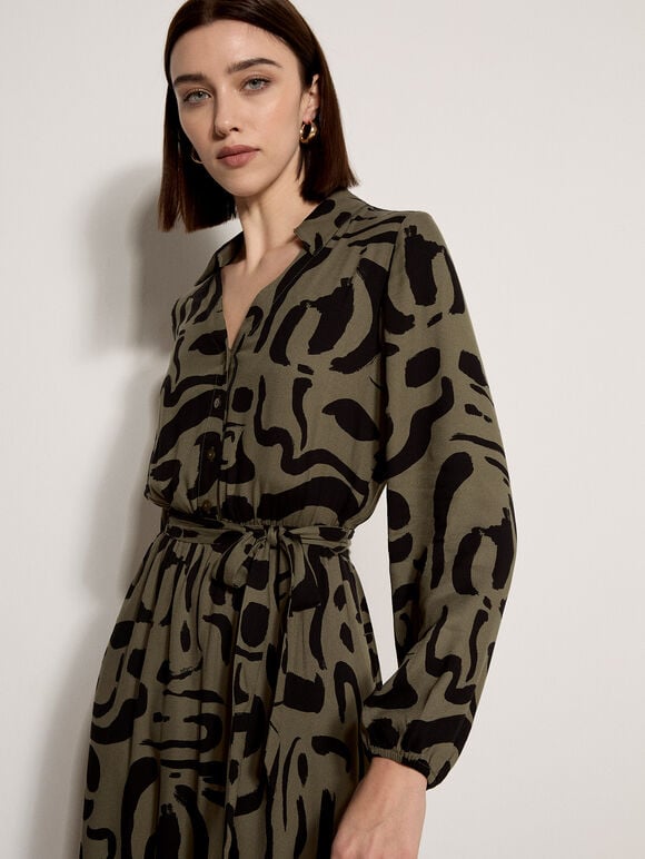 Abstract Brushstroke Midi Dress, Khaki, large