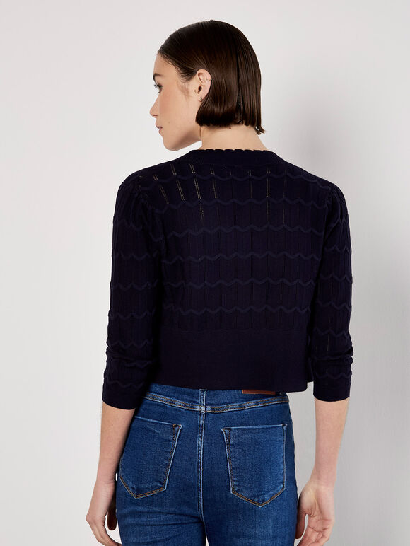 Pointelle Chevron Knit Shrug, Navy, large