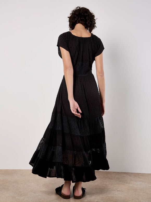 Lace Detail Corset Maxi Dress, Black, large