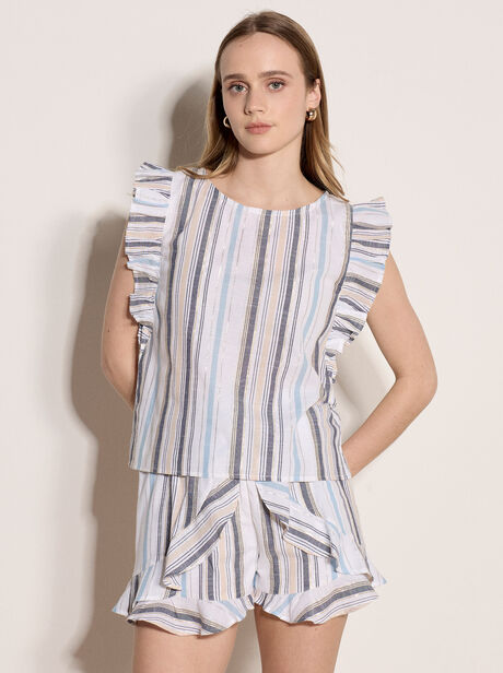 Shimmer Stripe Ruffle Top