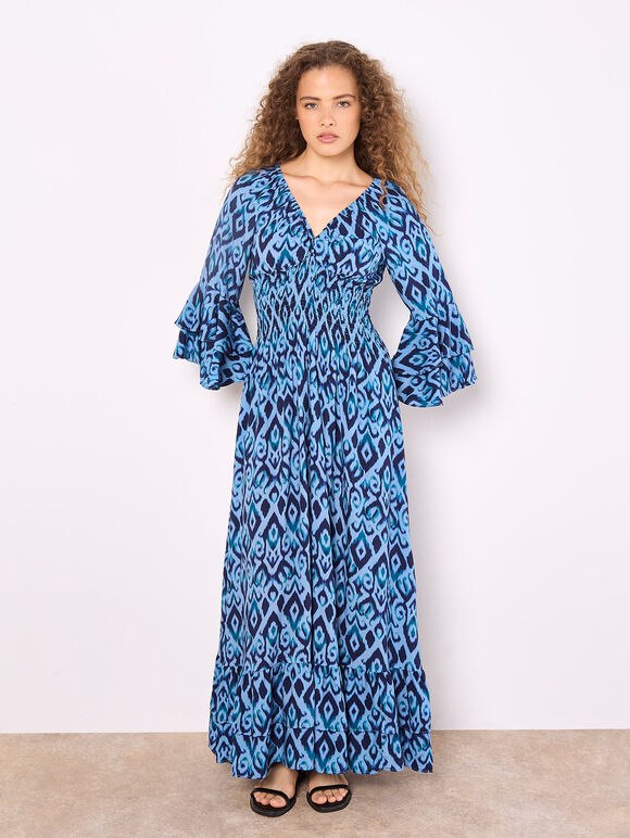 Ikat Swirls Maxi Dress, Blue, large