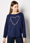 Colourful Stitched Heart Jumper, Navy, large