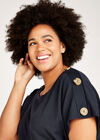 Button Shoulder Curved Hem Tee+, Navy, large