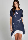Navy Flower Double Layer Tunic Dress, Navy, large
