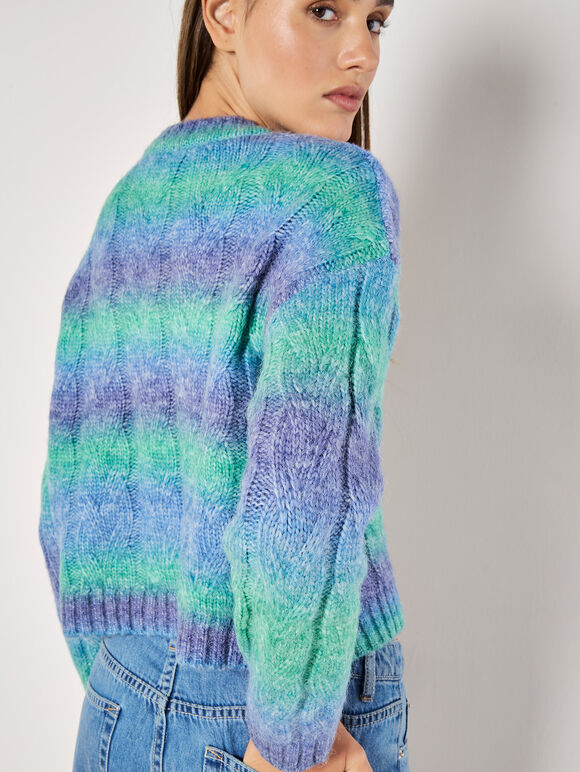 Boxy Space Dye Cable Jumper, Blue, large