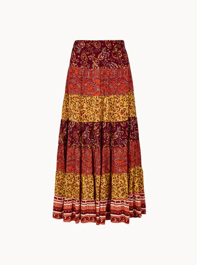 Patchwork Print Tiered Maxi Skirt