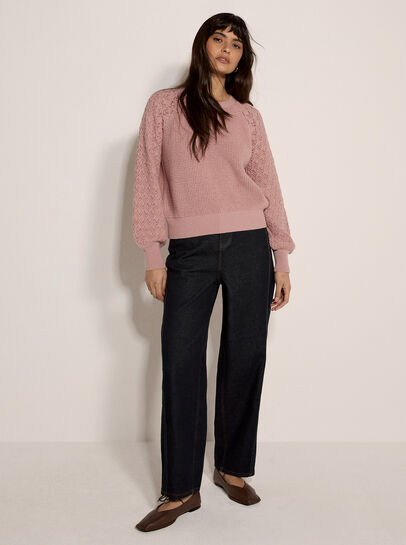 Pointelle Waffle Knit Cropped Jumper