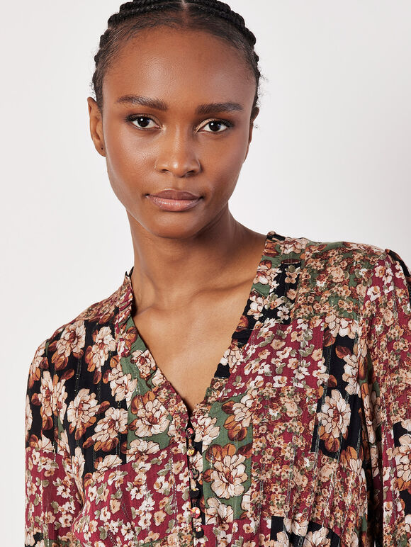 Patchwork Floral Shimmer Mini Dress, Green, large