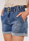 Ruched Denim Rolled Hem Shorts, Blue, large