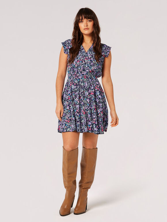 Garden Floral Mini Dress, Navy, large