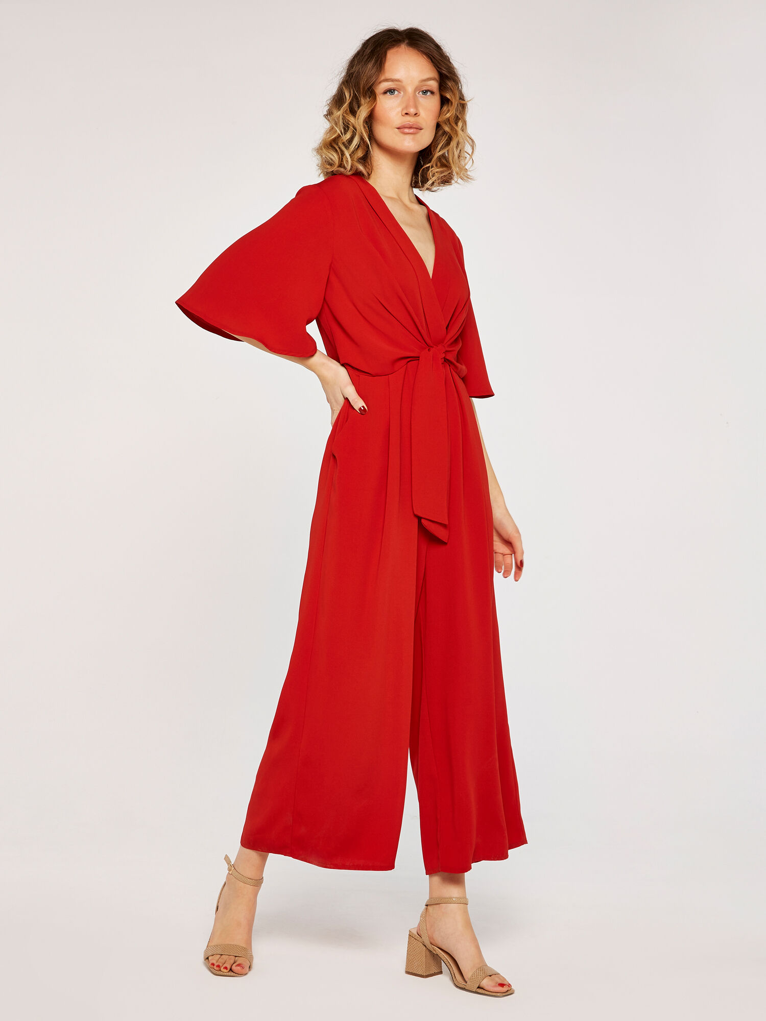 Tie Front Jumpsuit Apricot Clothing