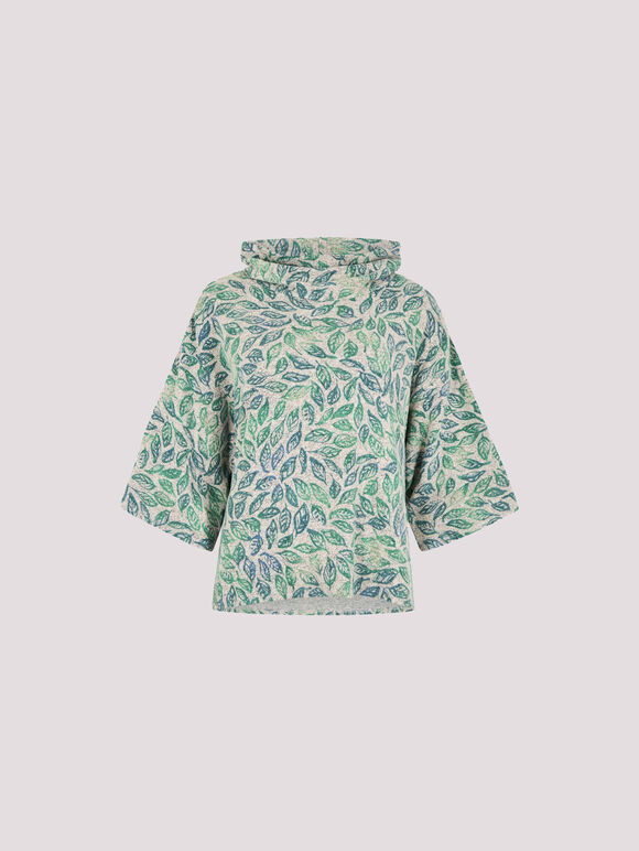 Batik Leaf Jersey Knit Top, Green, large