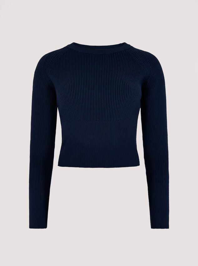 Ribbed Knit Cropped Top, Navy, large
