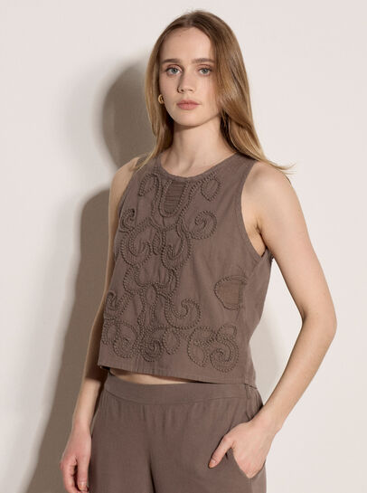 Embroidered Cotton Shell Top