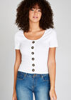 Button Down Ribbed Top, Cream, large