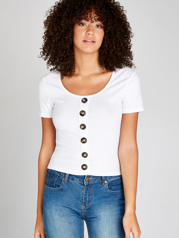 Button Down Ribbed Top, Cream, large