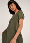 Linen Cocoon Round Neck Dress, Khaki, large
