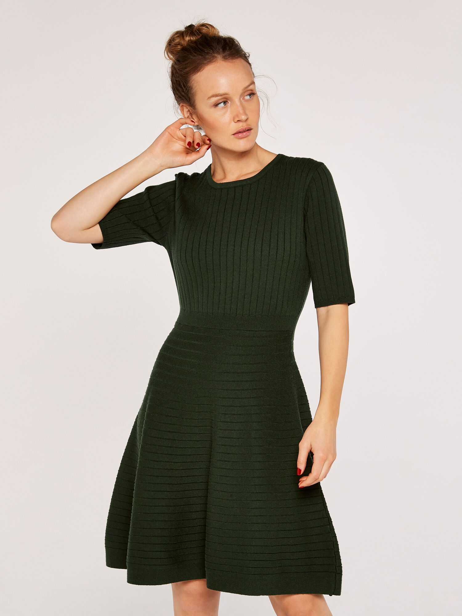 Ribbed Skater Dress Apricot Clothing