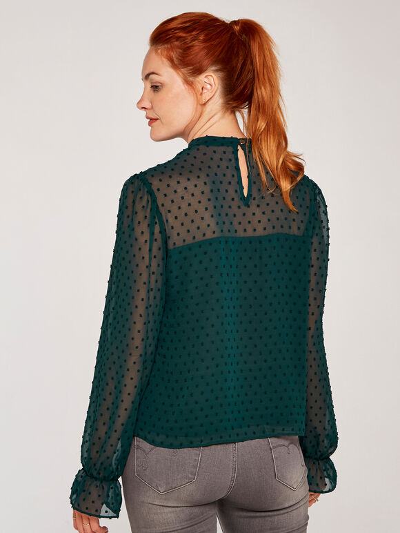 Sheer Dobby Long Sleeve Tiered Top, Green, large