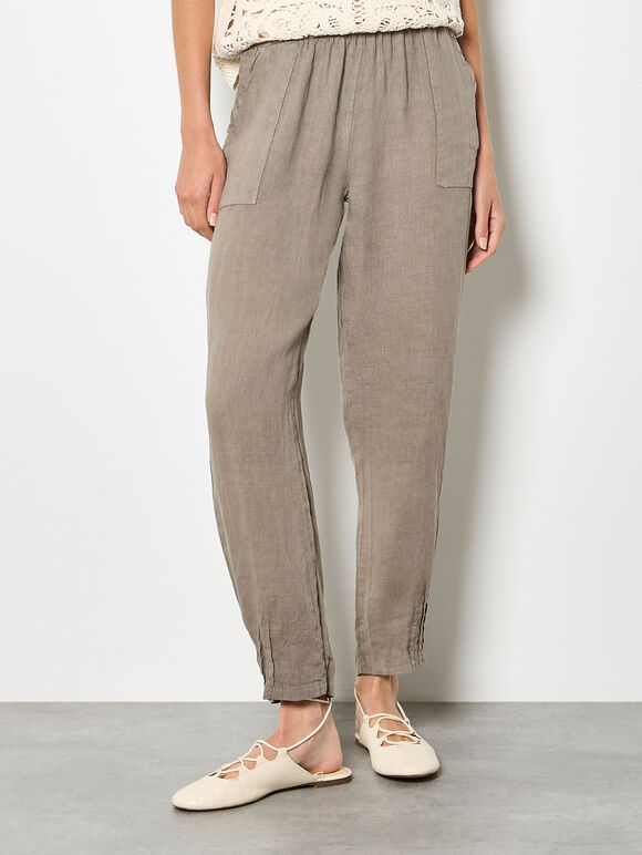 Pure Linen Tapered Joggers, Stone, large